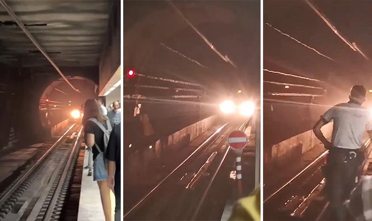 
Marmaray'da korku dolu anlar! Tren gelirken raylara atladı...
